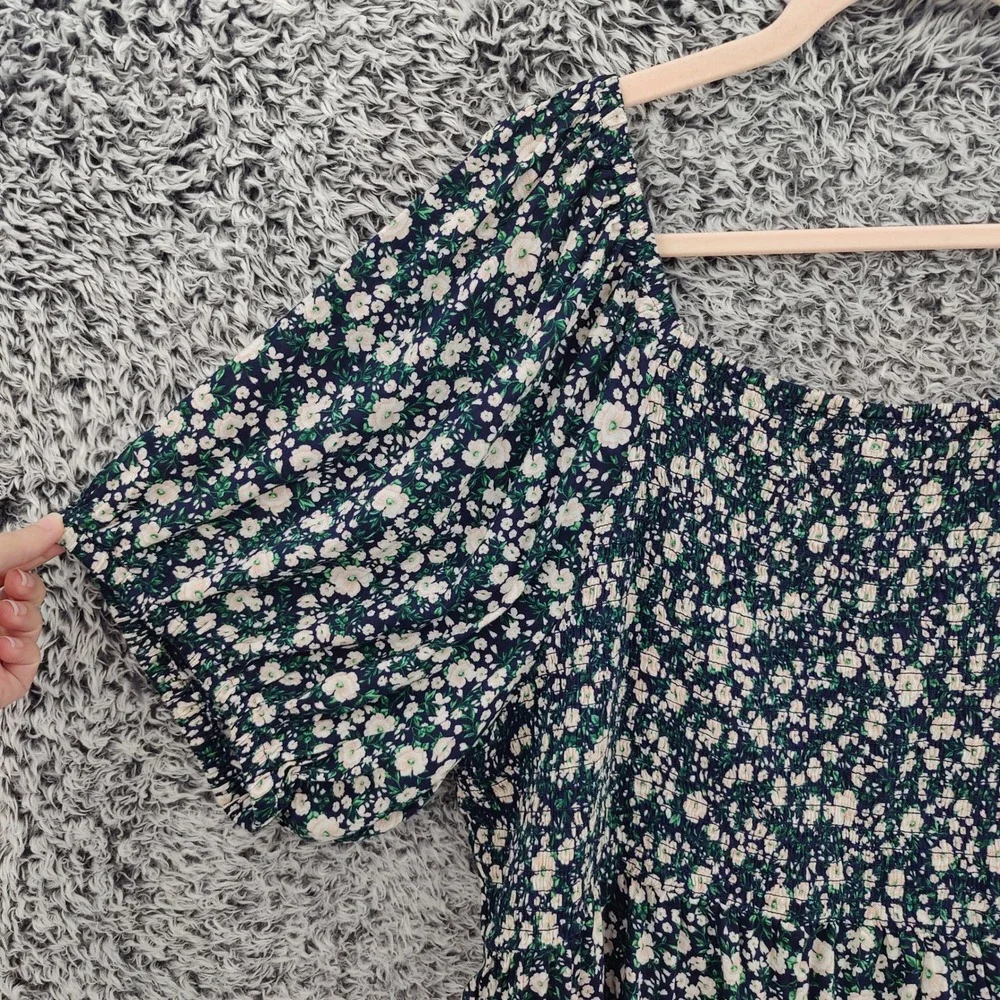 Old Navy Womens Cottagecore Babydoll Peasant Smocked Top 3X Floral Puff Sleeve